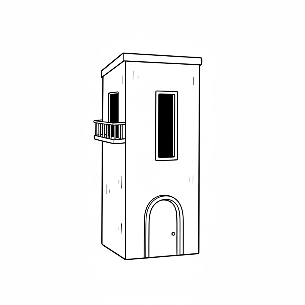 Tall Tiny House With an Arched Door drawing idea