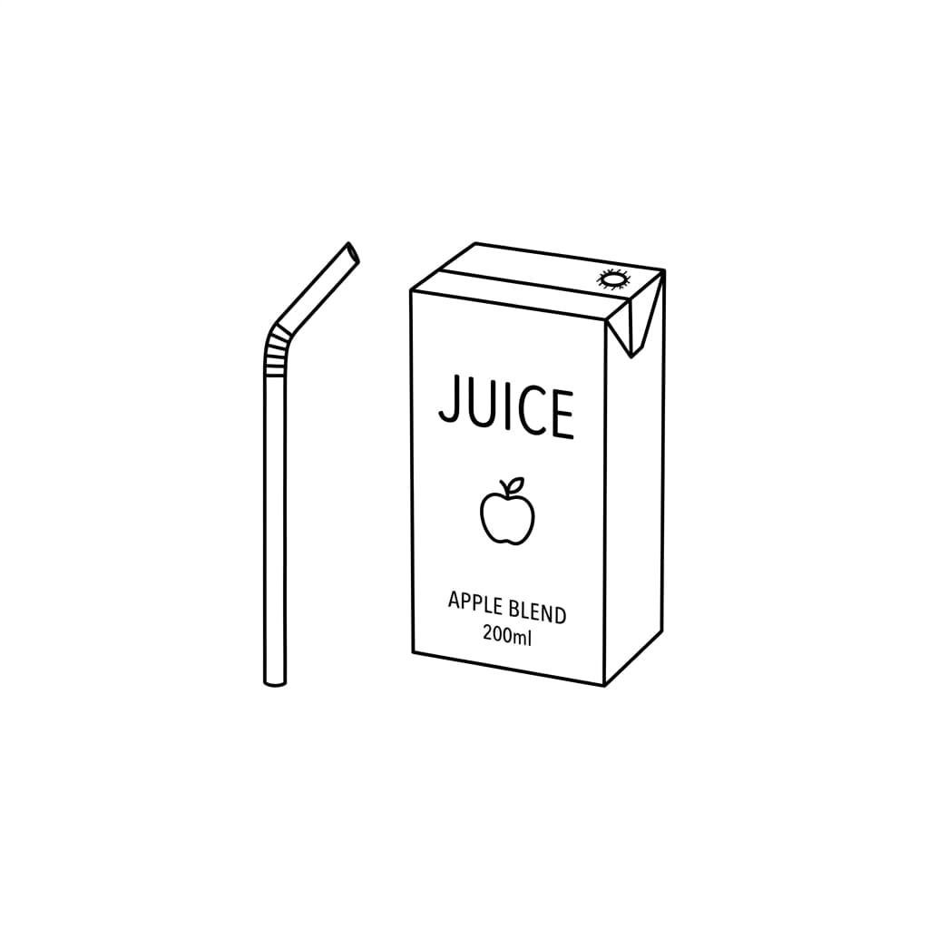 Juice Box with Straw Next to It drawing idea