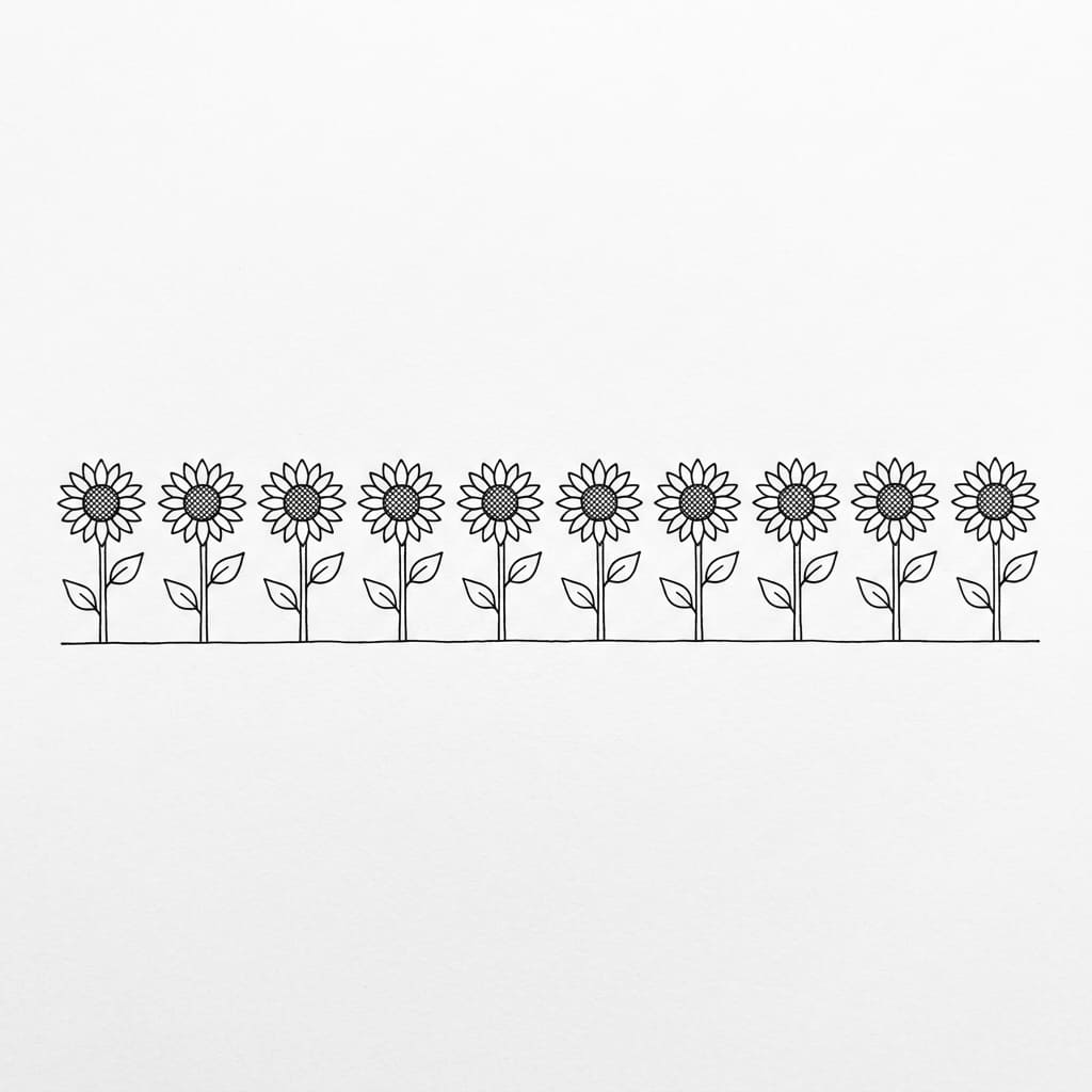 Row of Mini Sunflowers drawing idea