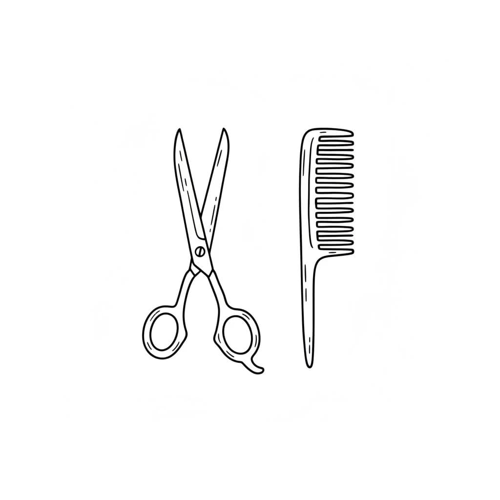 A Pair of Scissors and a Comb Side by Side drawing idea