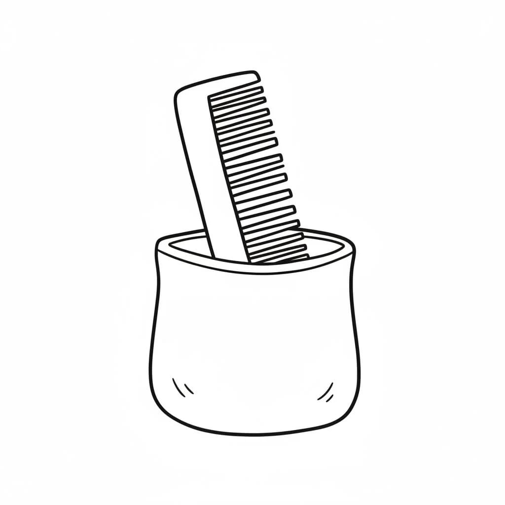 A Comb Partially Inside a Simple Pouch Outline drawing idea