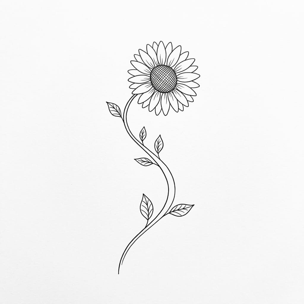 Curved Stem (S-Shape) Sunflower drawing idea