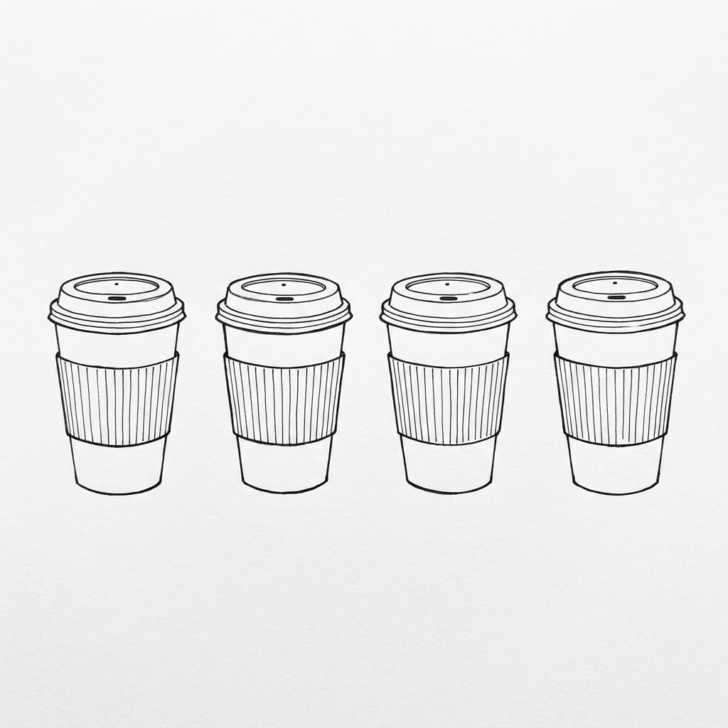 Evenly Spaced Row takeaway coffee cup drawing idea