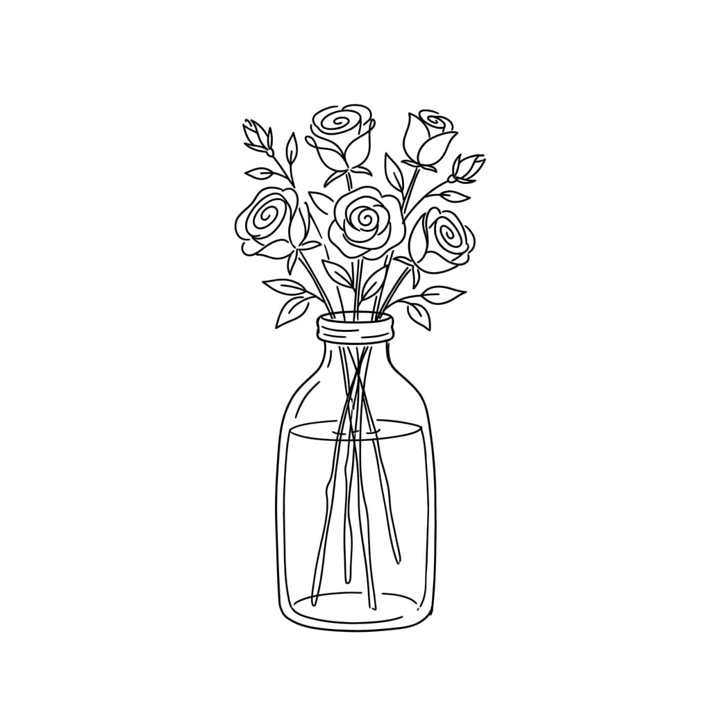 Roses in a Glass Bottle Vase drawing idea