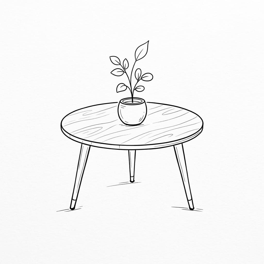 A_coffee_table_with small plant pot drawing idea