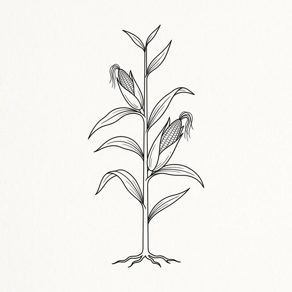 Corn Plant with Two Cobs drawing idea