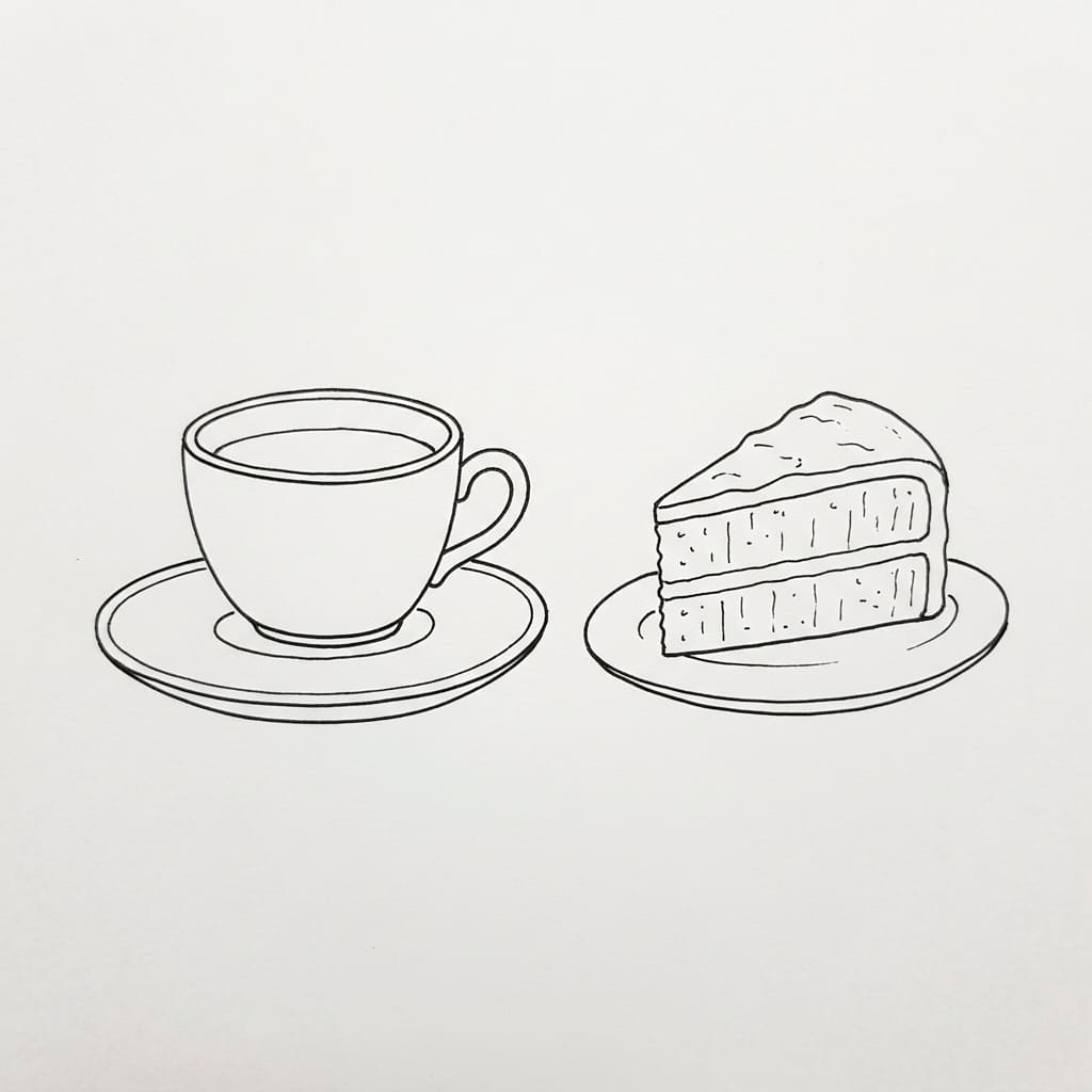 Teacup with Sponge Cake drawing idea