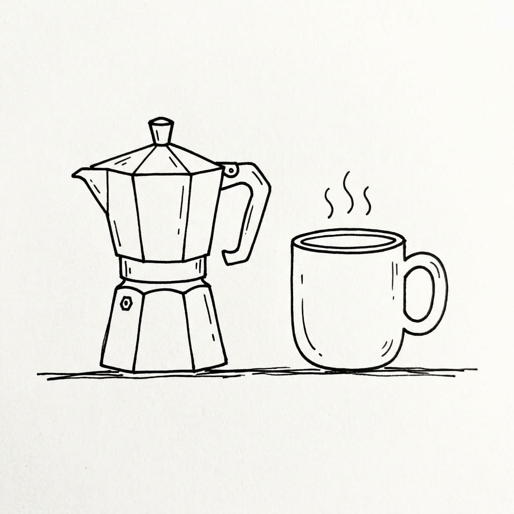 Coffee Mug & Moka Pot Doodle drawing idea