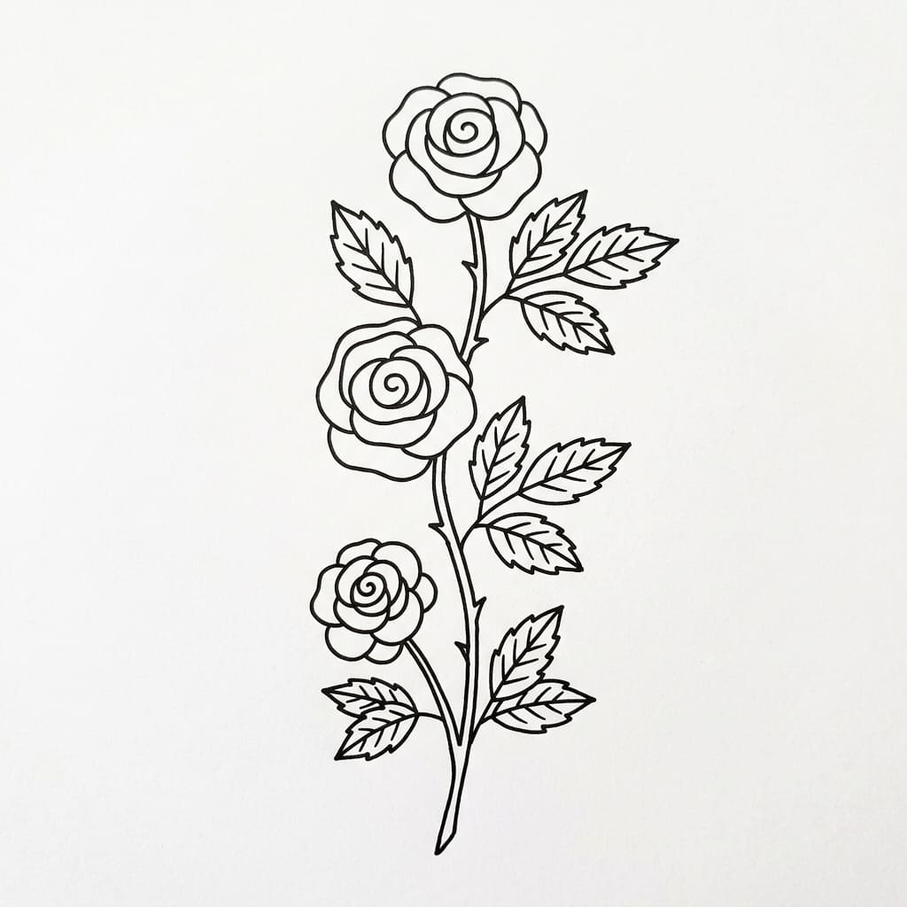 Easy Rose Branch drawing idea