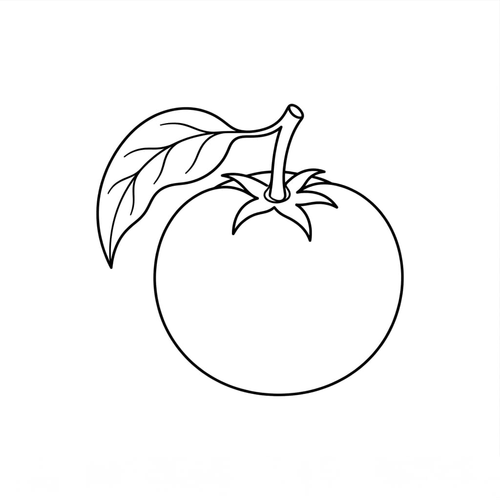 Simple Tomato with Curved Leaf drawing idea