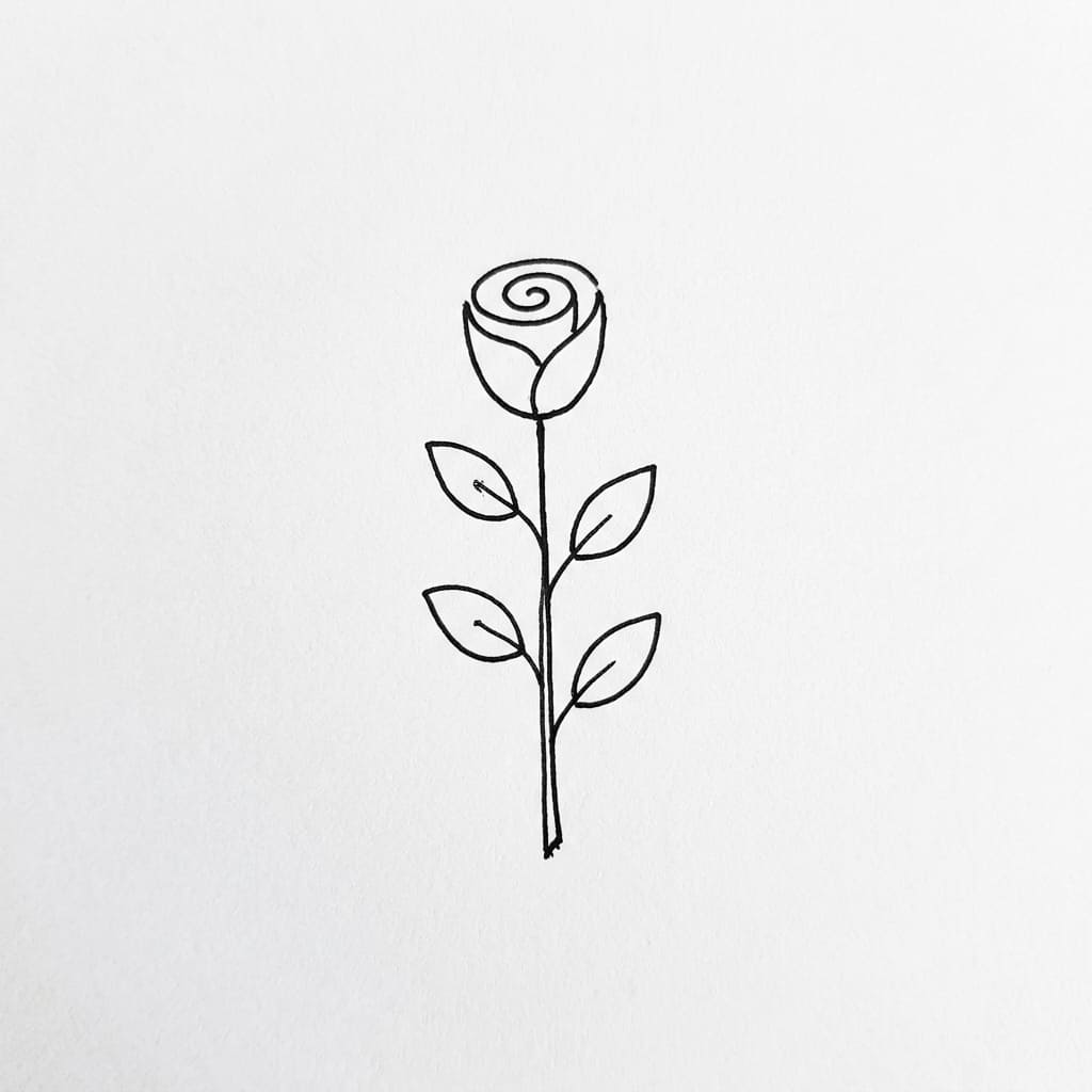 Rose with Two Leaves drawing idea