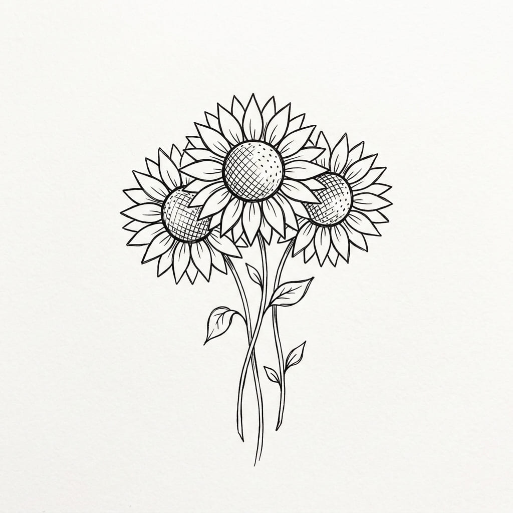 Small Sunflower Cluster drawing idea