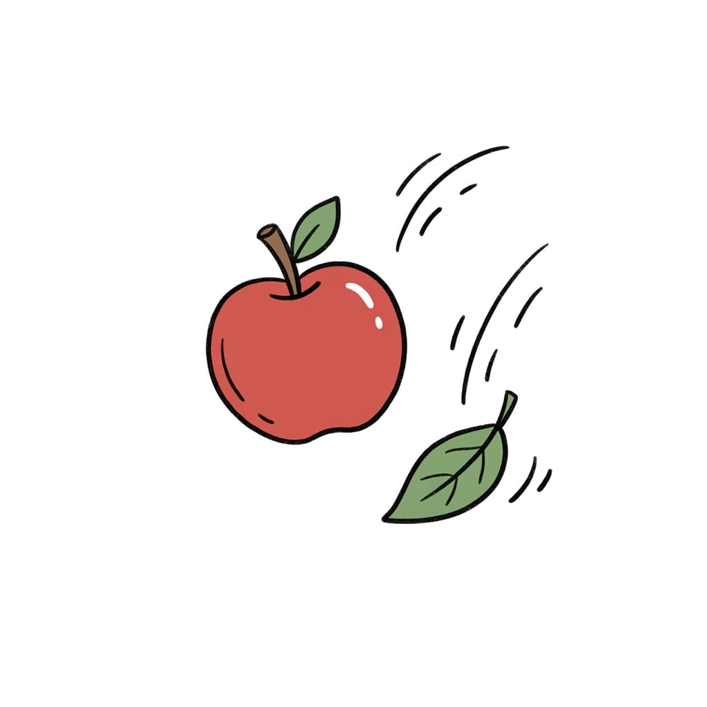 Apple with Falling Leaf