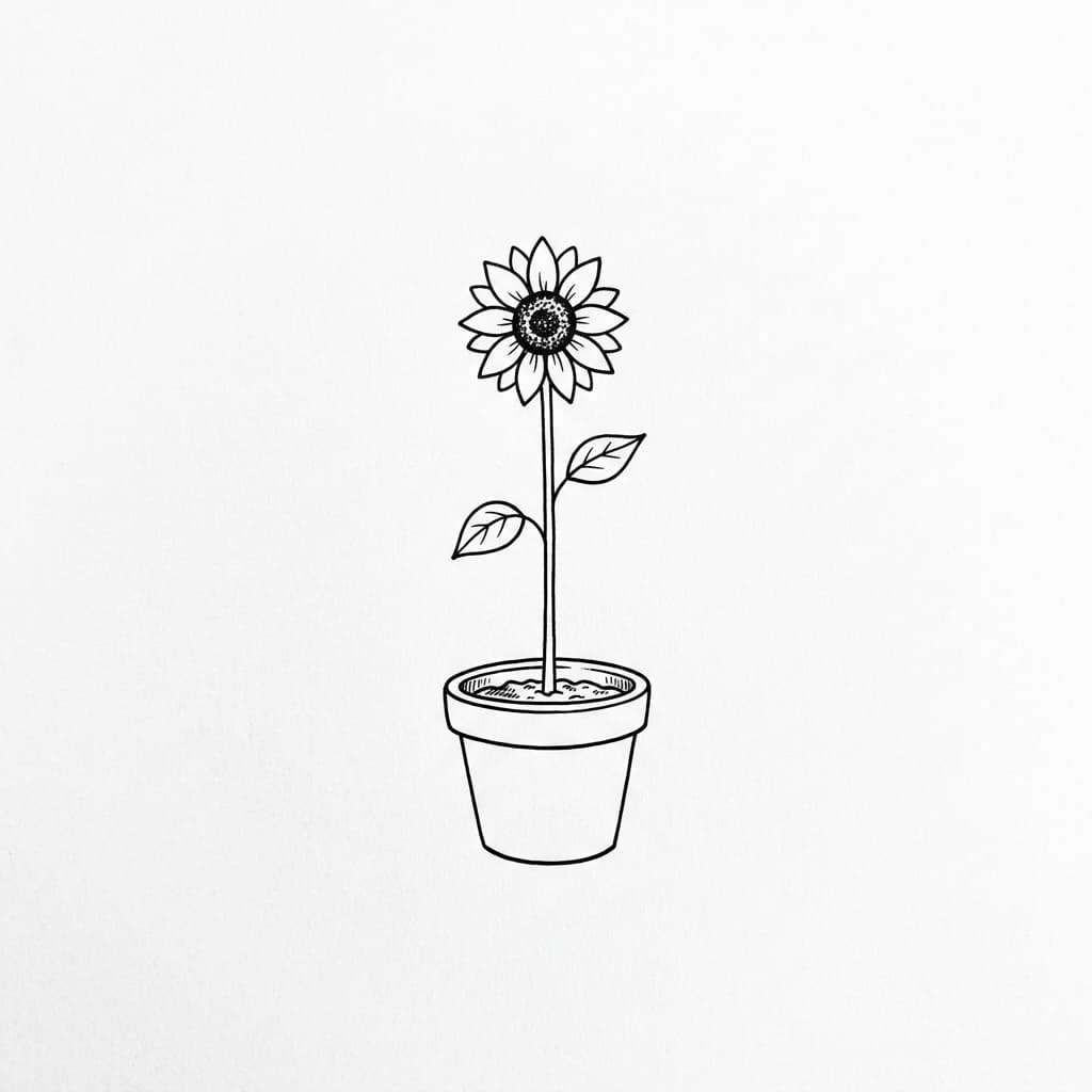 Sunflower in a Pot drawing idea