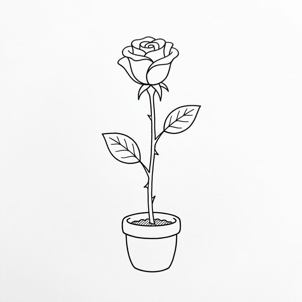 Rose in a Small Pot drawing idea