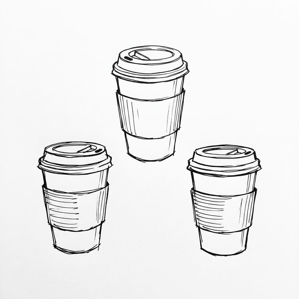The Triangle Trio takeaway coffee cup drawing idea