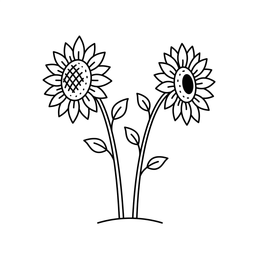 Opposite Facing Sunflowers drawing idea