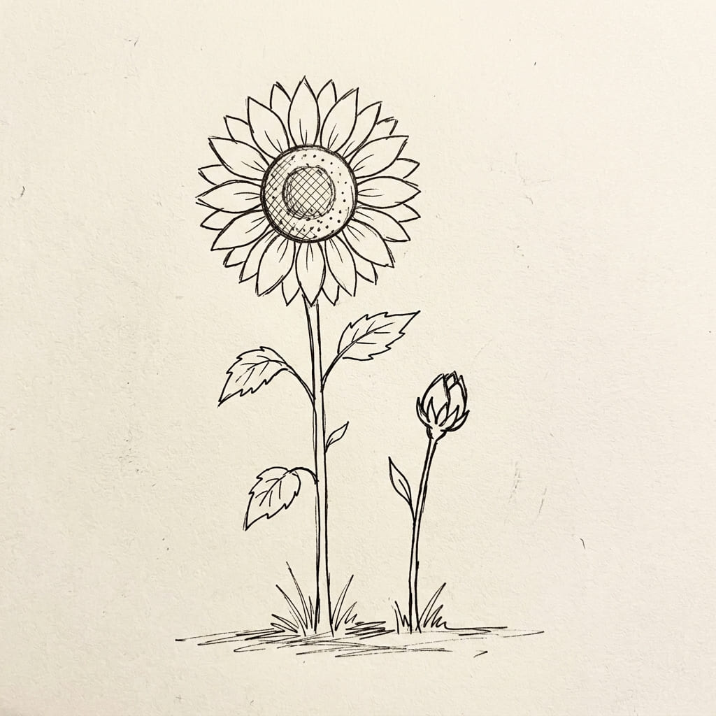 Bloom and Bud Combo Sunflower drawing idea