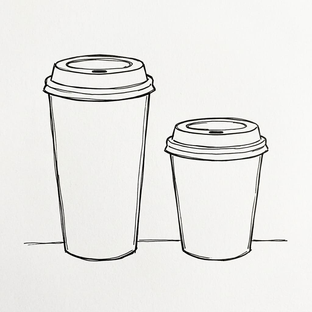 Tall vs Short takeaway coffee cup drawing idea