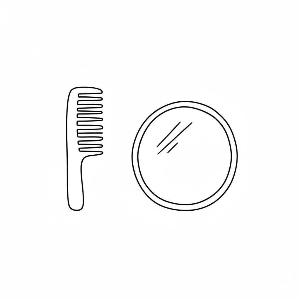 A Comb Next to a Small Mirror Outline drawing idea