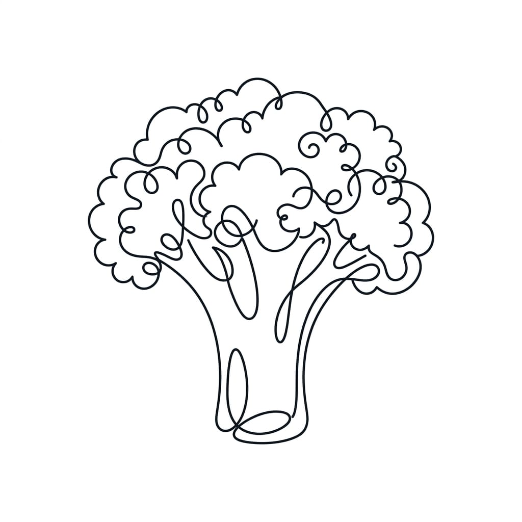 Continuous Line Broccoli drawing idea