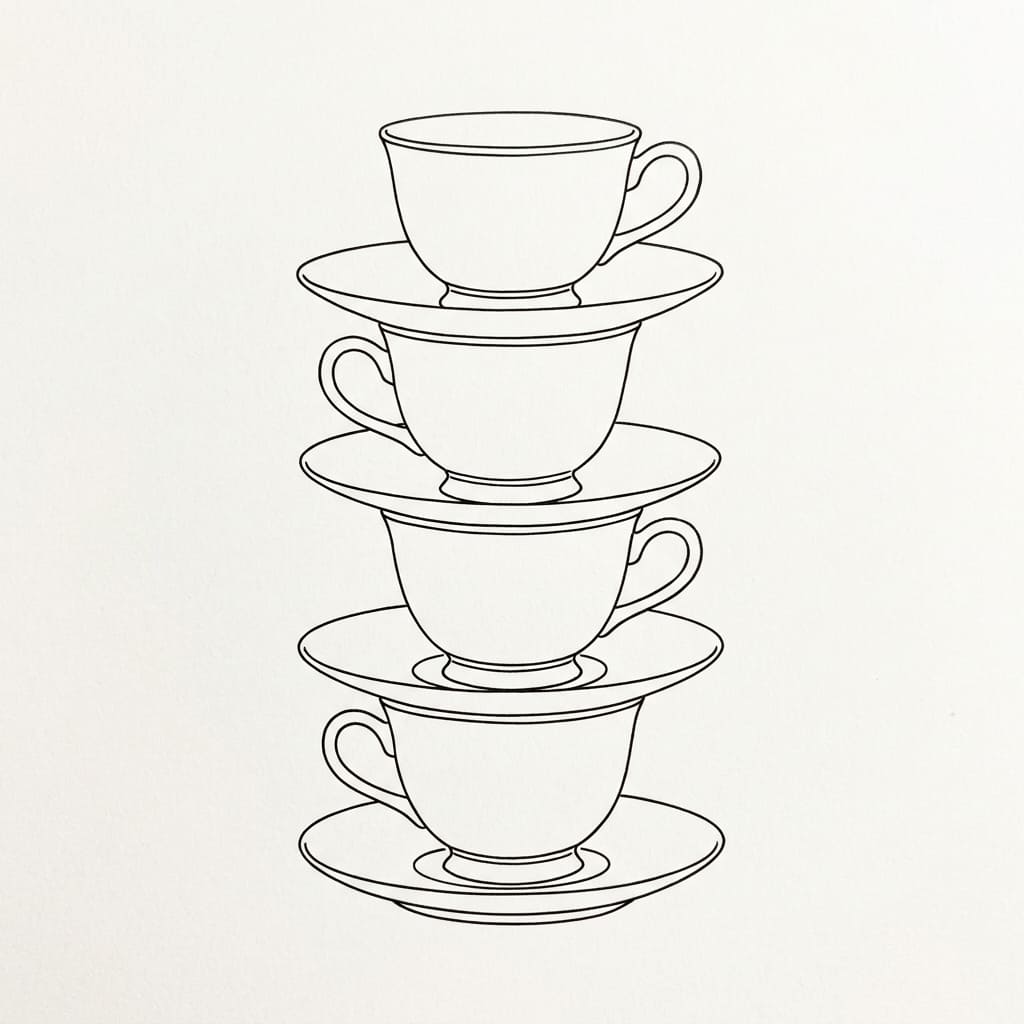 Stacked Teacups Tower drawing idea