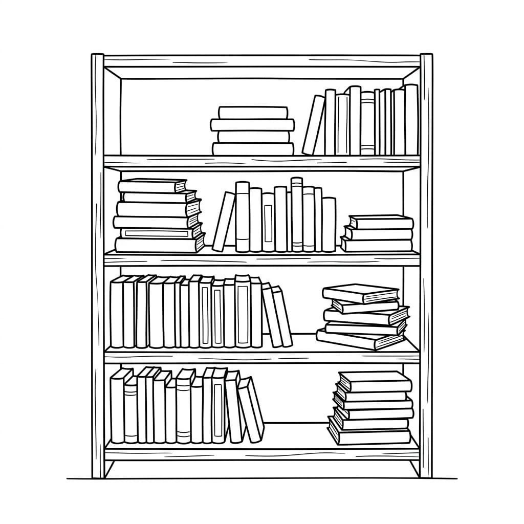 Bookshelf_with_vertical and horizontal book arrangements drawing idea