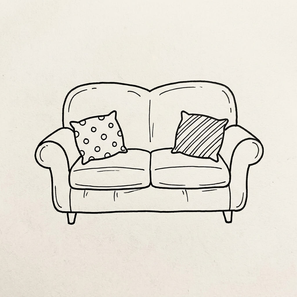 Cozy-sofa-with-two-pillows-drawing-idea