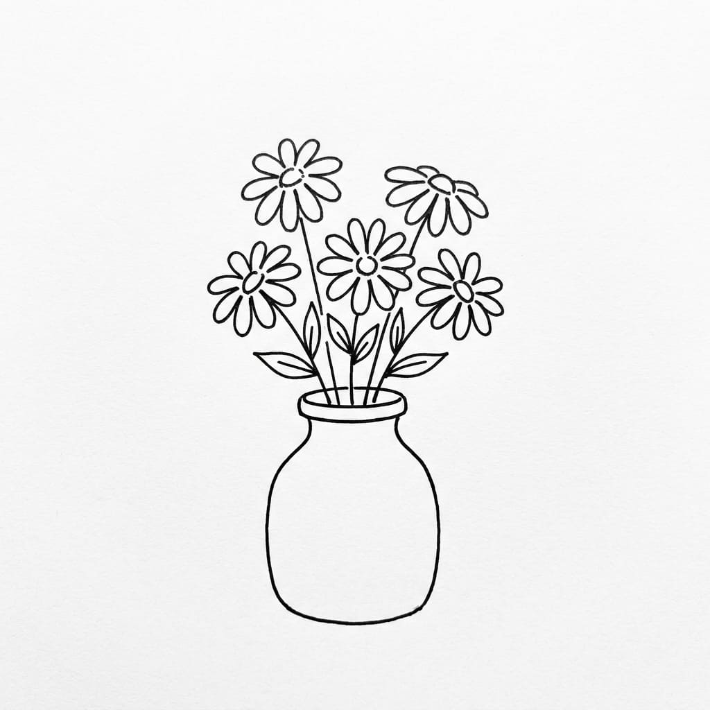 Daisies_in_small_flower vase drawing idea