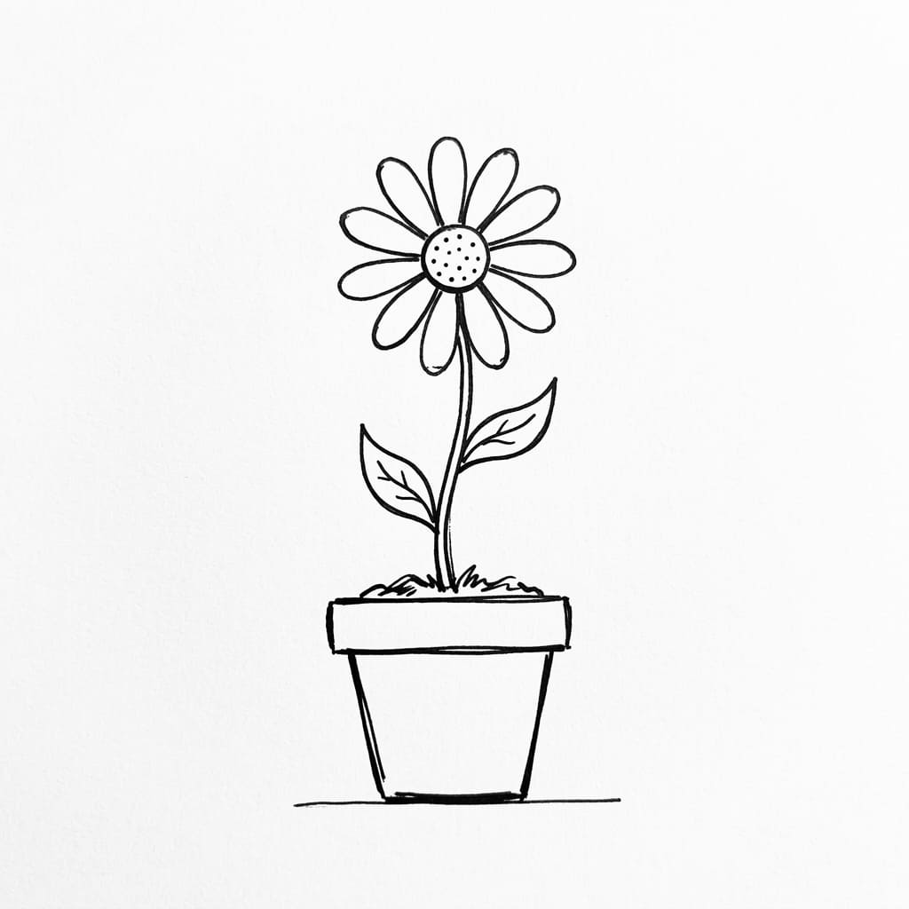 Daisy_in_small_flower pot drawing idea