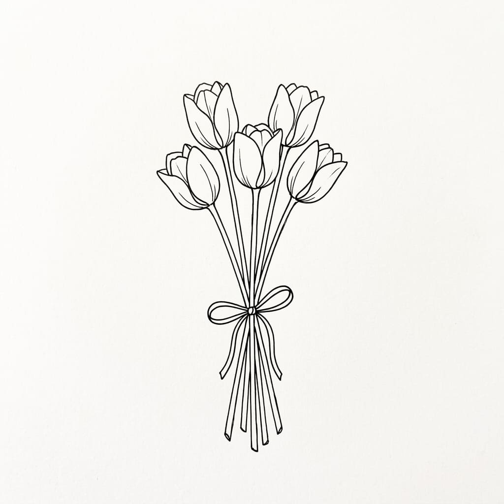 Five_tulips_tied_ribbon drawing idea
