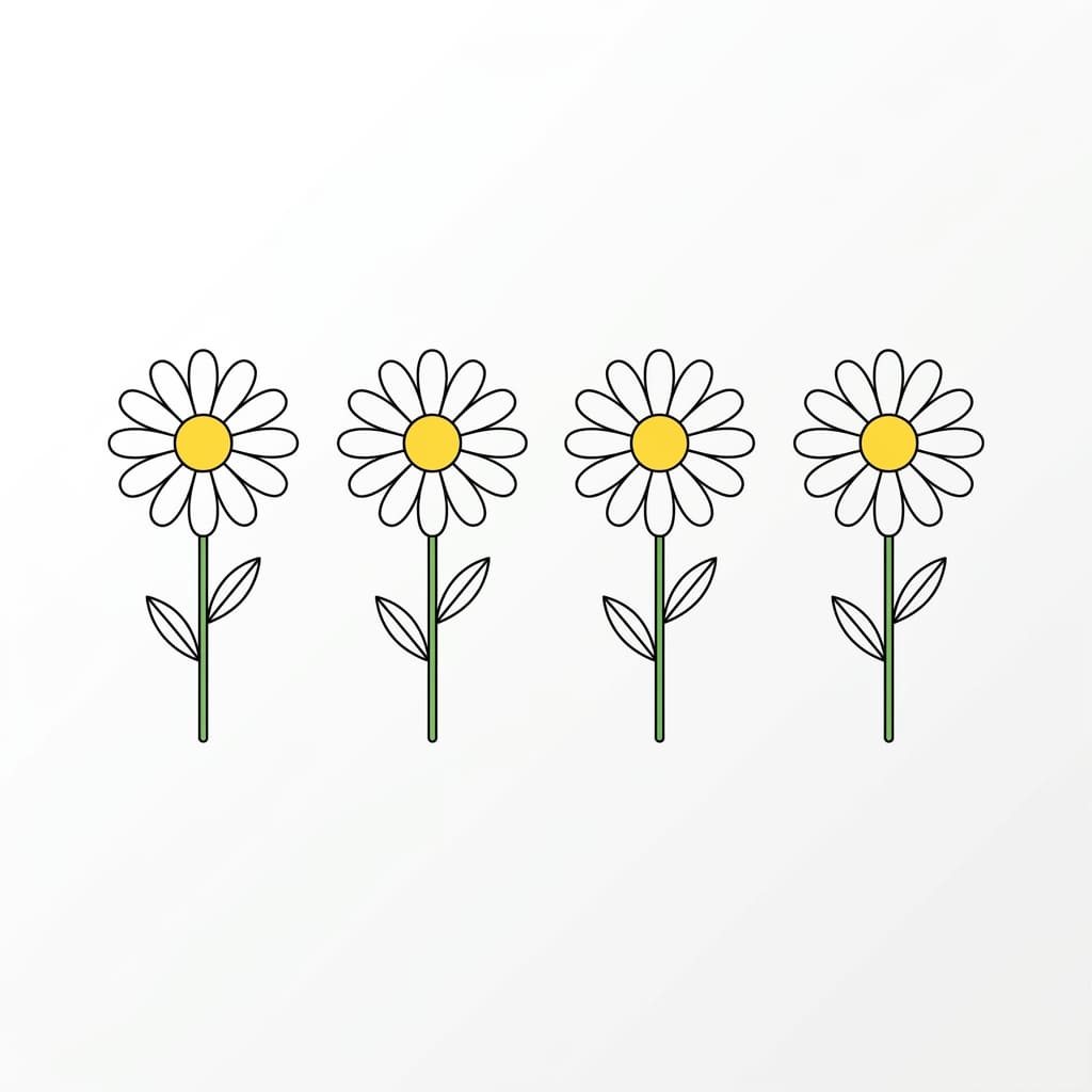 Four_daisies_aligned horizontally drawing idea