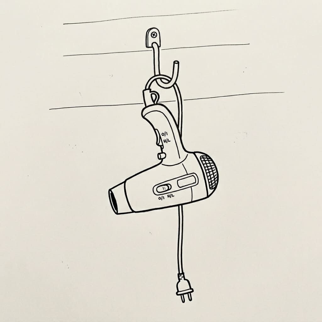 Hairdryer_hanging_on_hook drawing idea