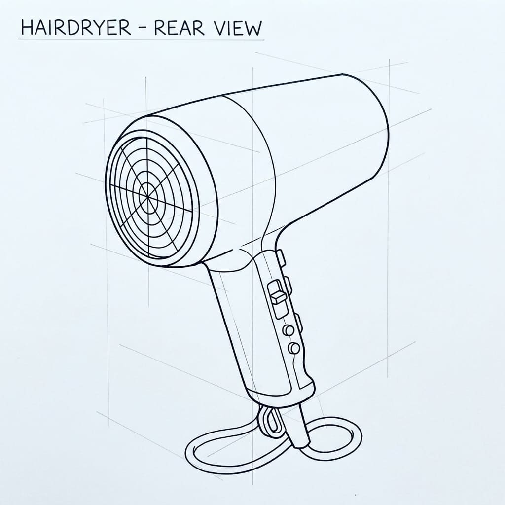 Hairdryer_line_drawing perspective view