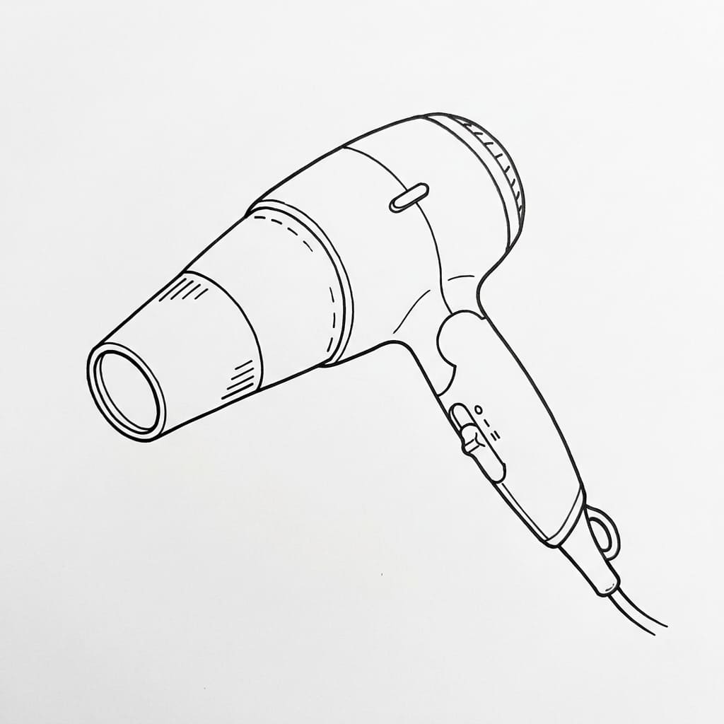 Hairdryer_top-down_angled_view drawing idea