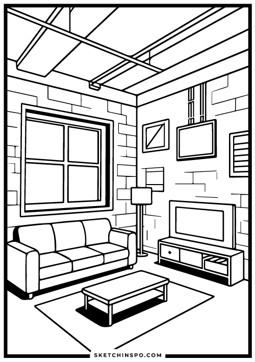 Industrial-themed-living-room-free-coloring-page