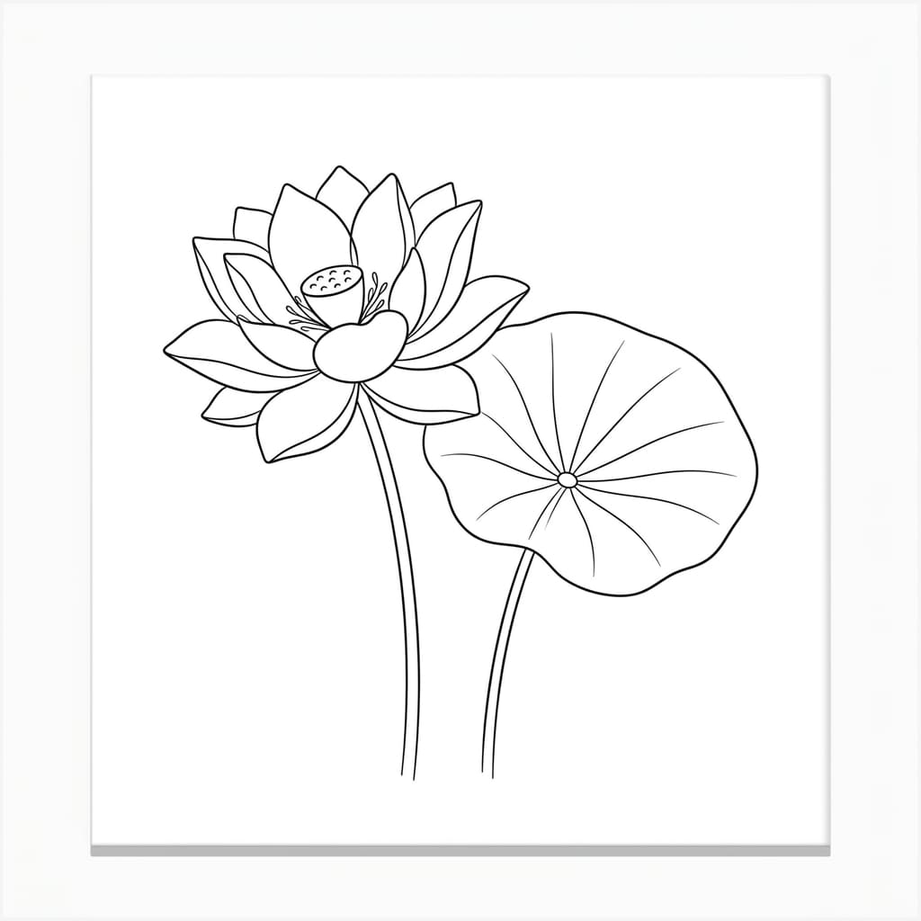 Lotus_flower_with_one large leaf drawing idea