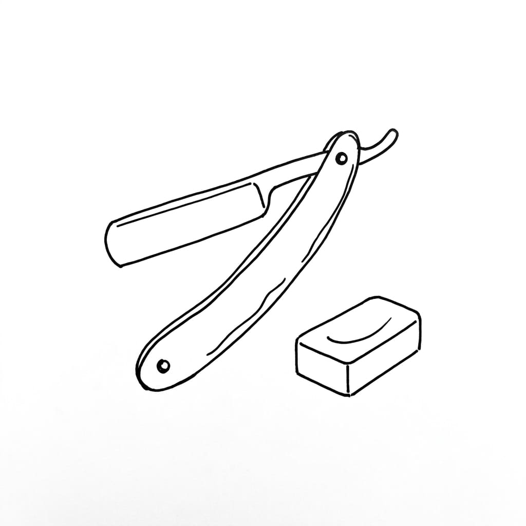 Straight_razor_and small soap bar drawing idea