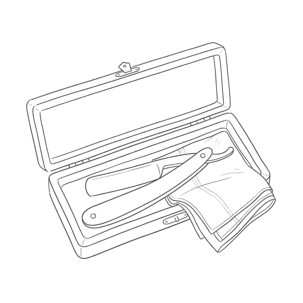 Straight_razor_in open case with cloth drawing idea