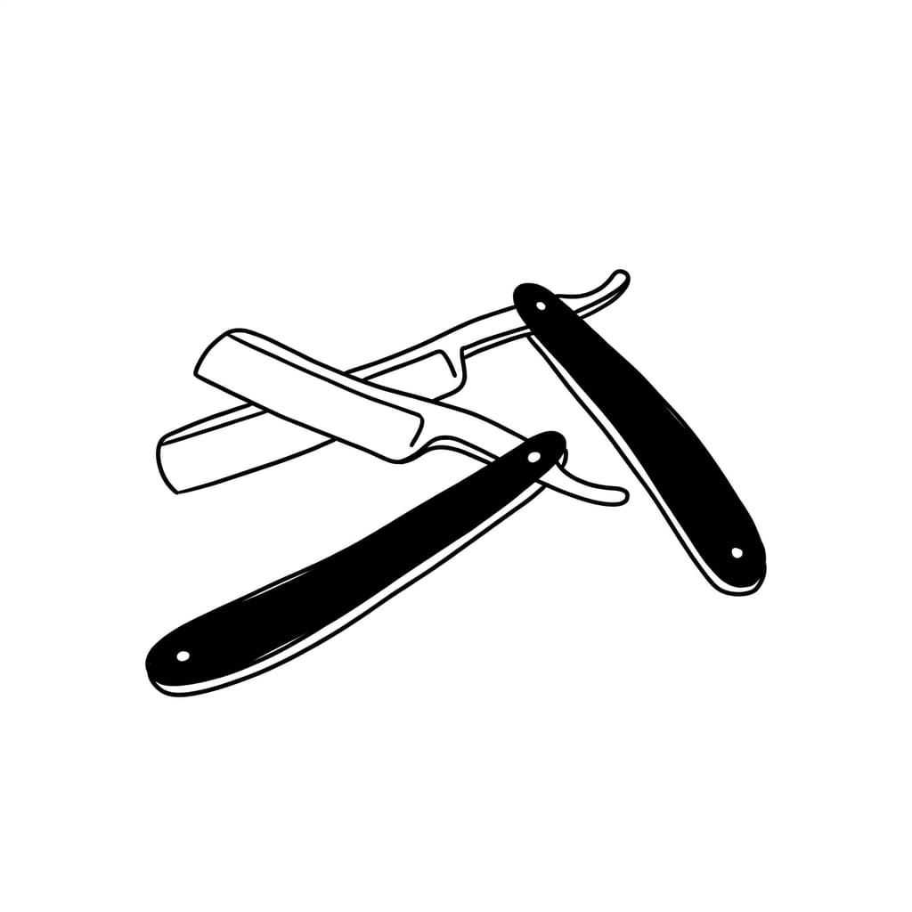Two straight razors slightly overlapping drawing idea