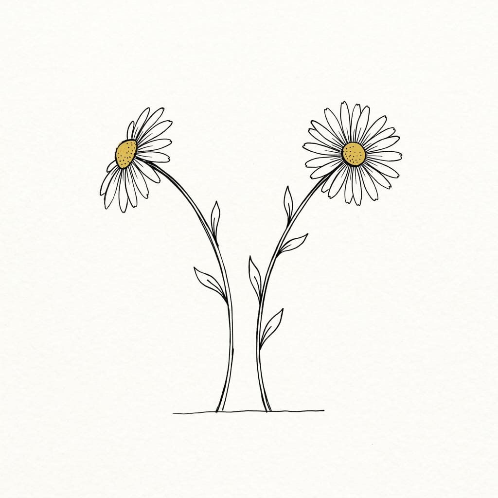 Two_daisies_facing different directions drawing idea