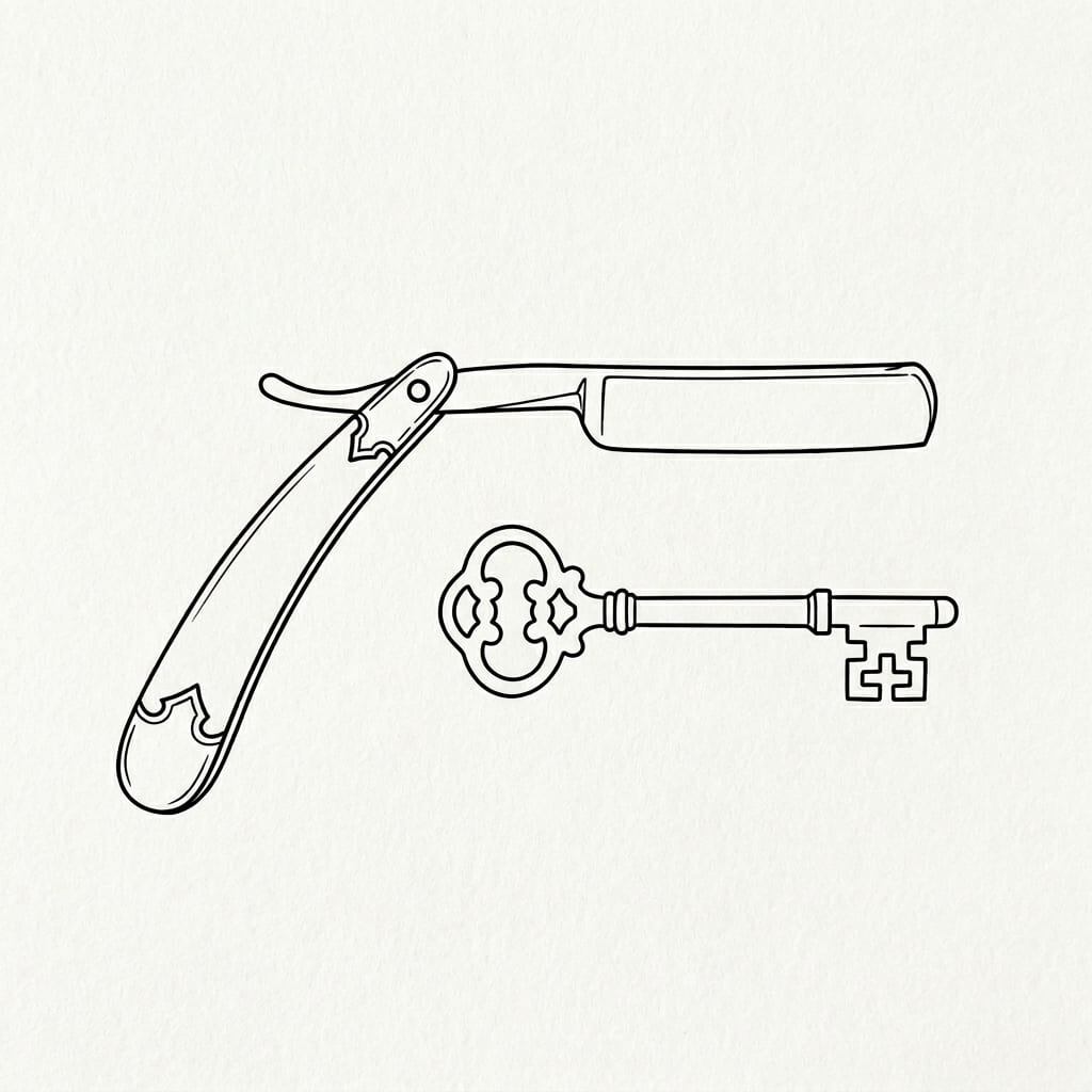 Vintage_razor_and old key drawing idea