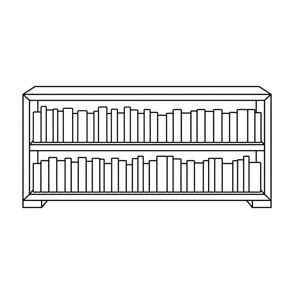 a low horizontal bookshelf drawing idea