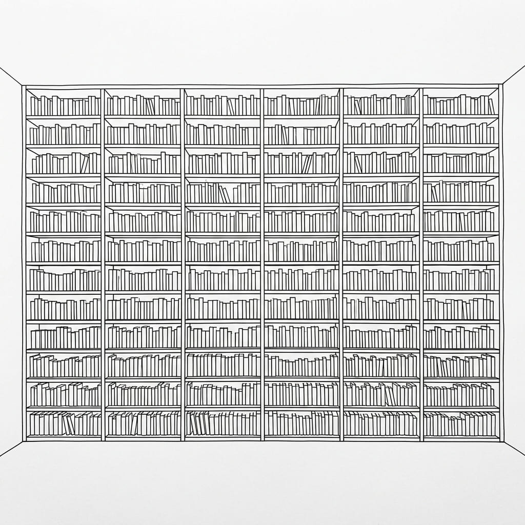 a wall-to-wall bookshelf drawing idea