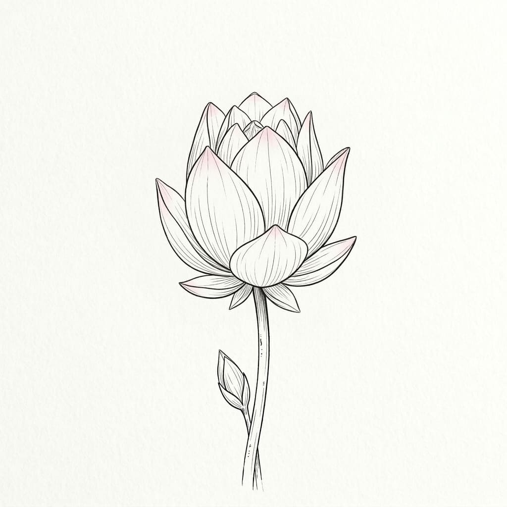 half open lotus flower drawing idea