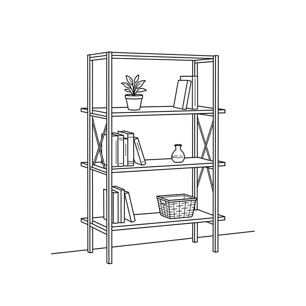 industrial style bookshelf drawing idea