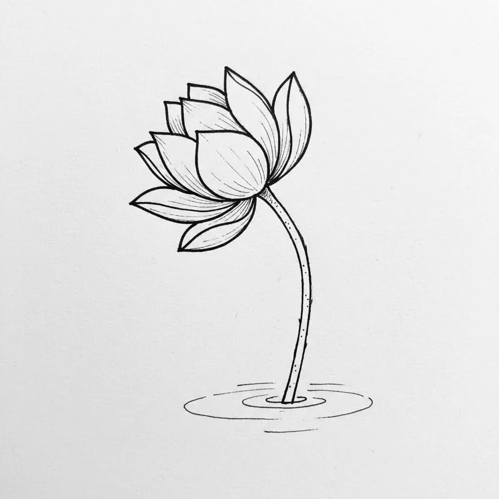 lotus flower with curved stem drawing idea