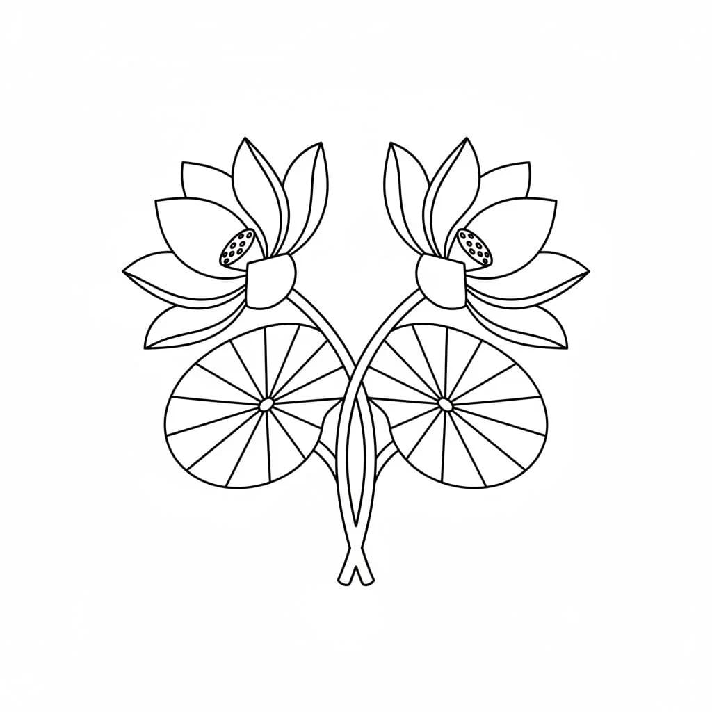 mirrored pair of lotus flowers drawing idea