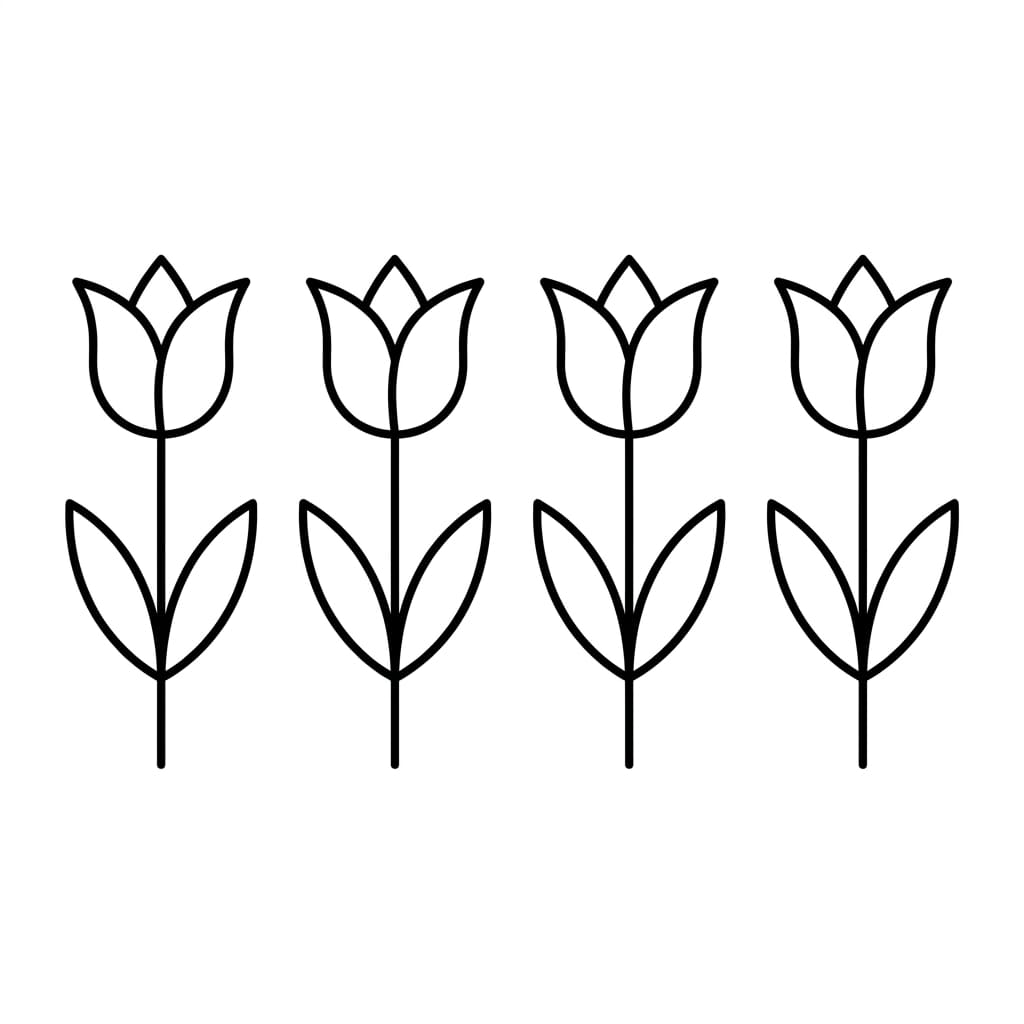 row of four tulips drawing idea