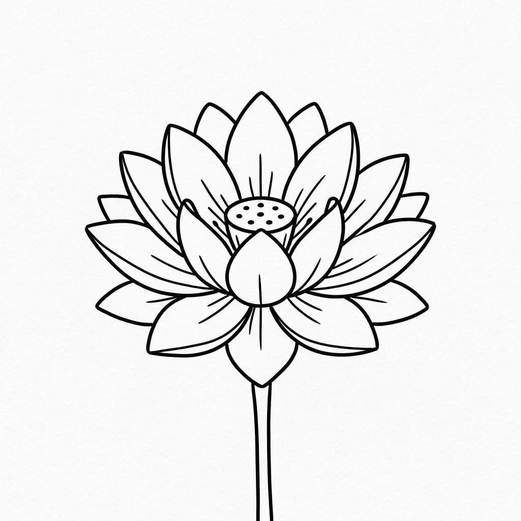 single lotus flower full bloom drawing idea
